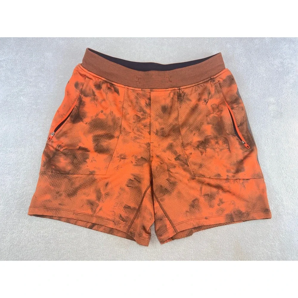 Lululemon Mens Size 30 Tie Dye Athletic Training Shorts Orange Brown
